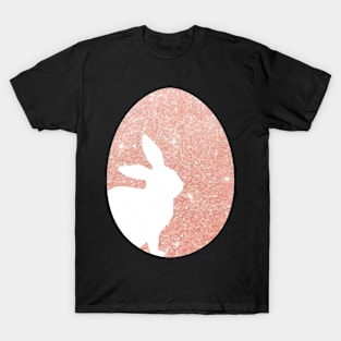 Easter Bunny Silhouette in Rose Gold Faux Glitter Easter Egg T-Shirt